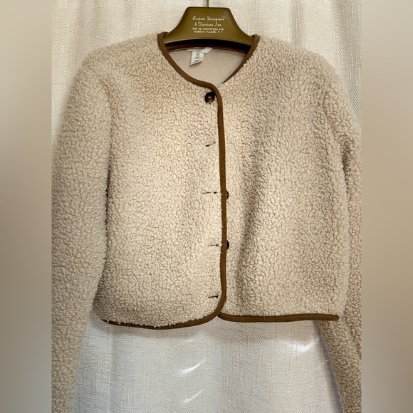 H&M Jackets & Blazers - H&M Cream Teddy Jacket with Brown Trim